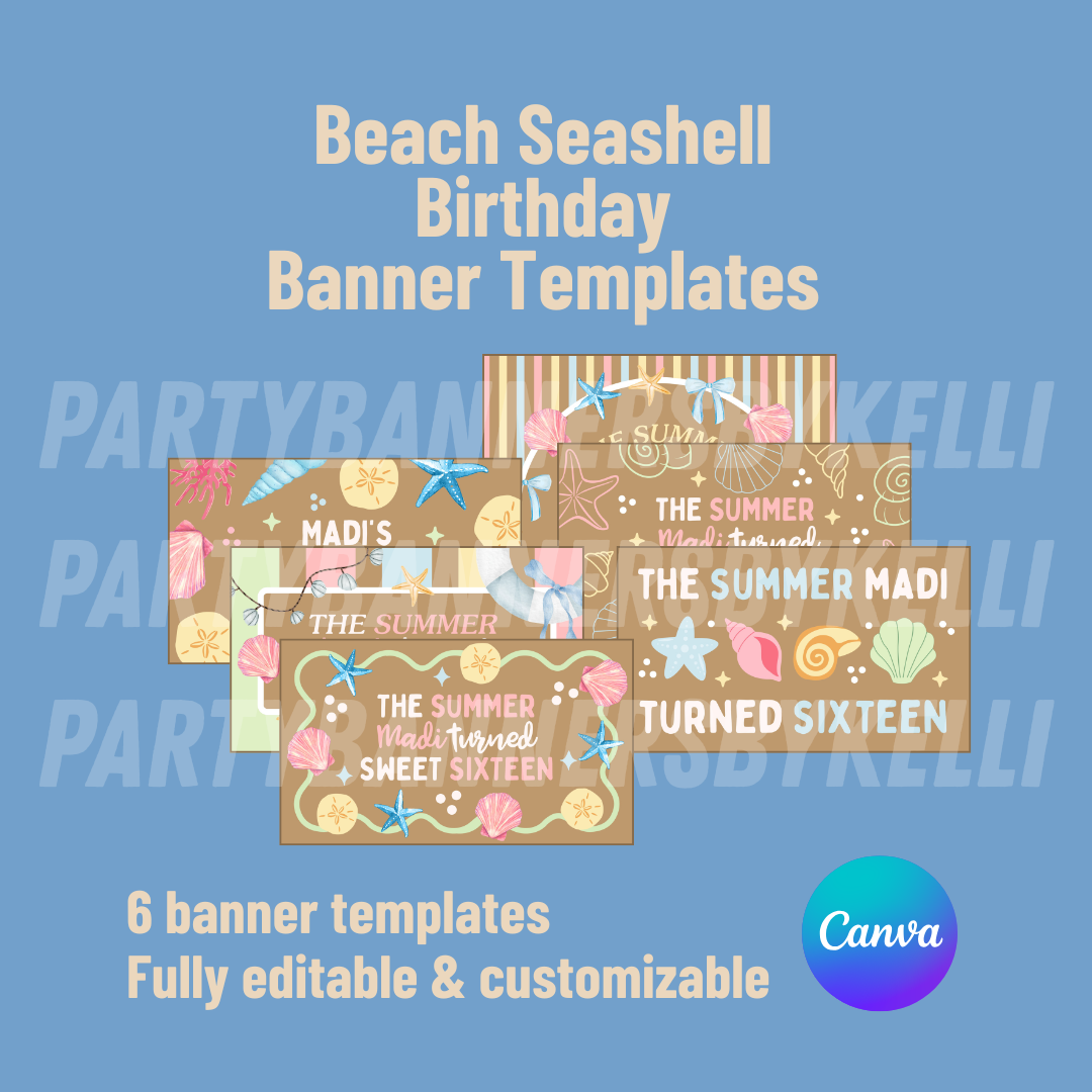 Beach Seashell Birthday Banner Templates