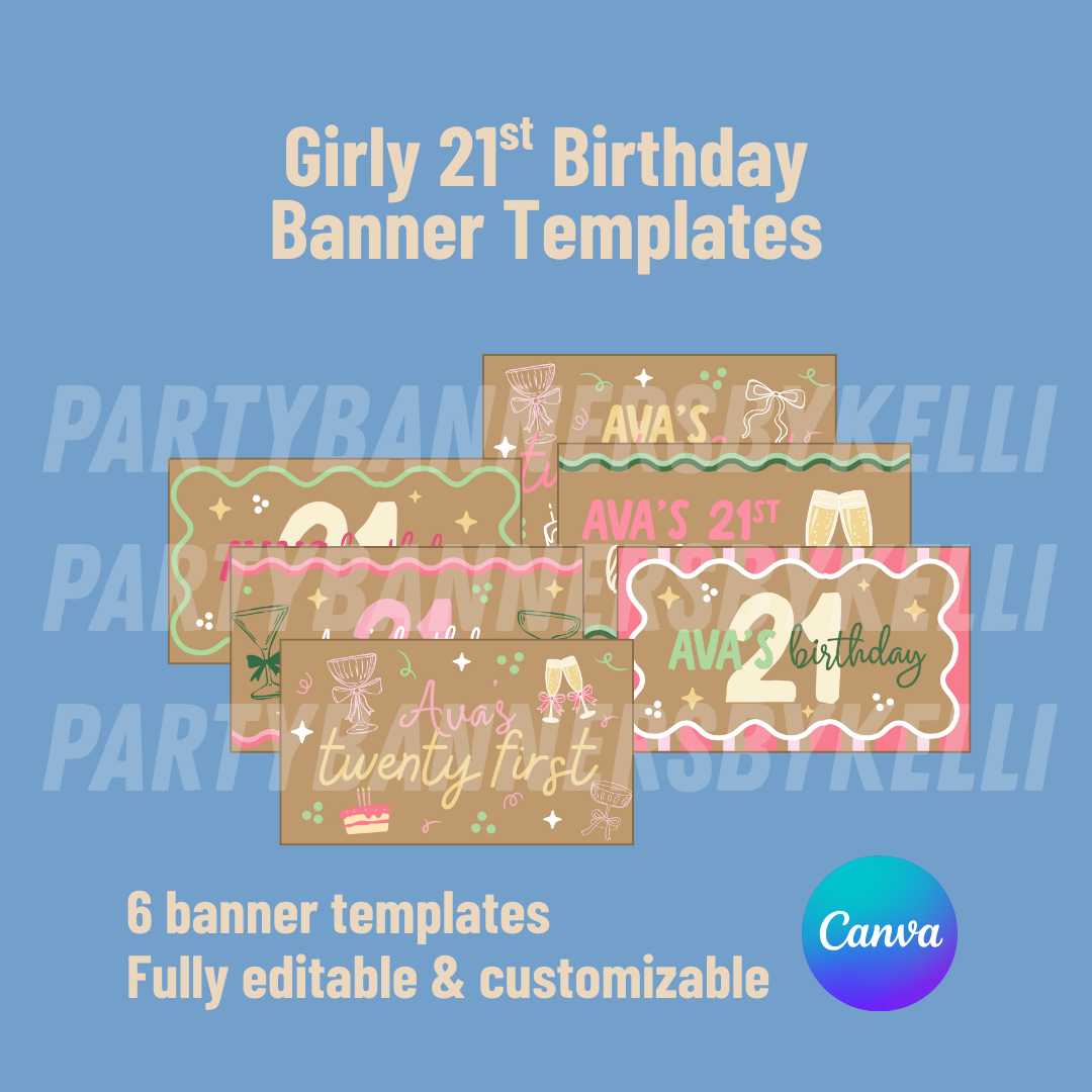 Girly 21st Birthday Banner Templates