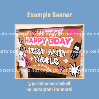 Y2K Birthday Banner Templates