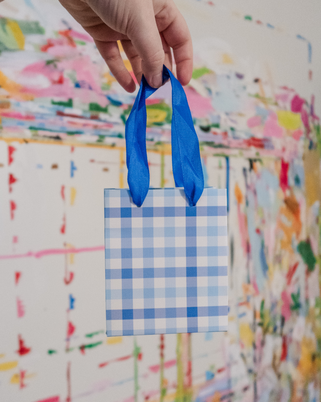 Mini Blue Gingham Gift Bag