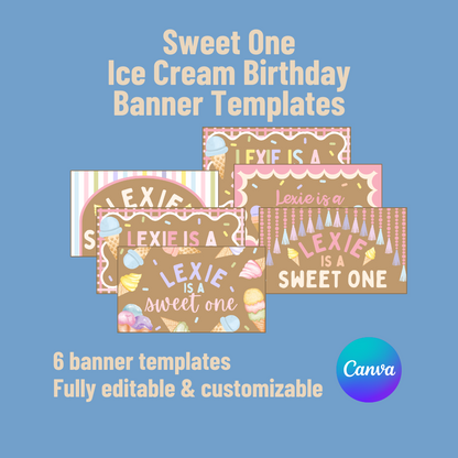 Sweet One Ice Cream Birthday Banner Templates