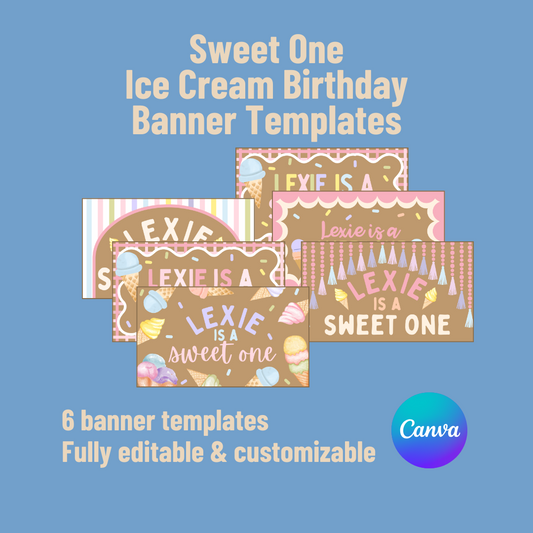 Sweet One Ice Cream Birthday Banner Templates