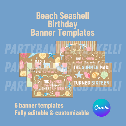 Beach Seashell Birthday Banner Templates
