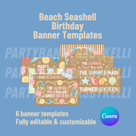 Beach Seashell Birthday Banner Templates