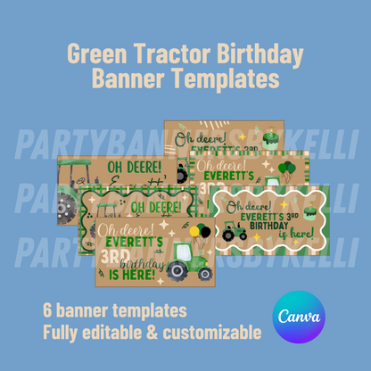 Green Tractor "Oh Deere!" Birthday Banner Templates