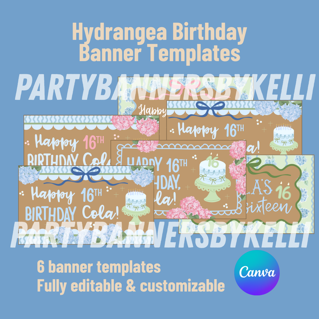 Hydrangea Birthday Banner Templates