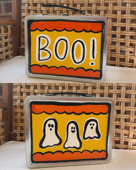 Boo Basket - Orange and Yellow (Metal Tin)