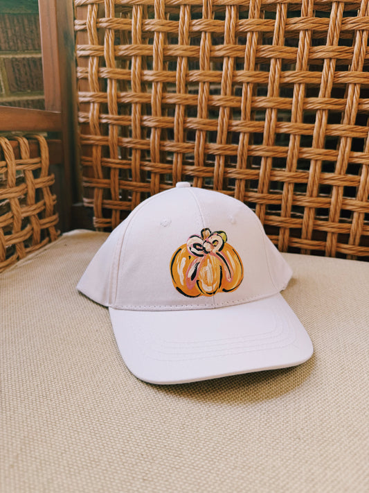 Pumpkin Bow White Hat