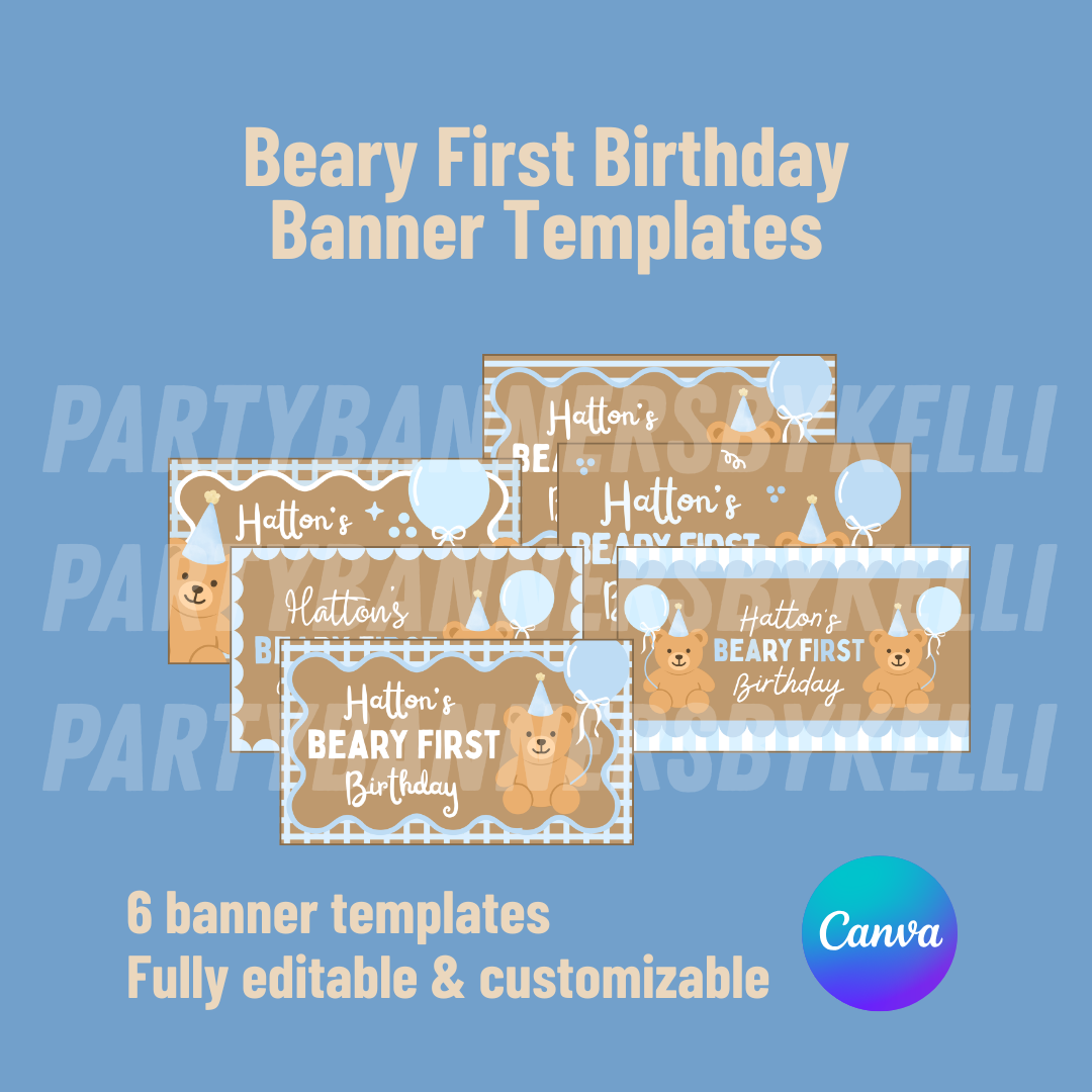 Beary First Birthday Banner Templates