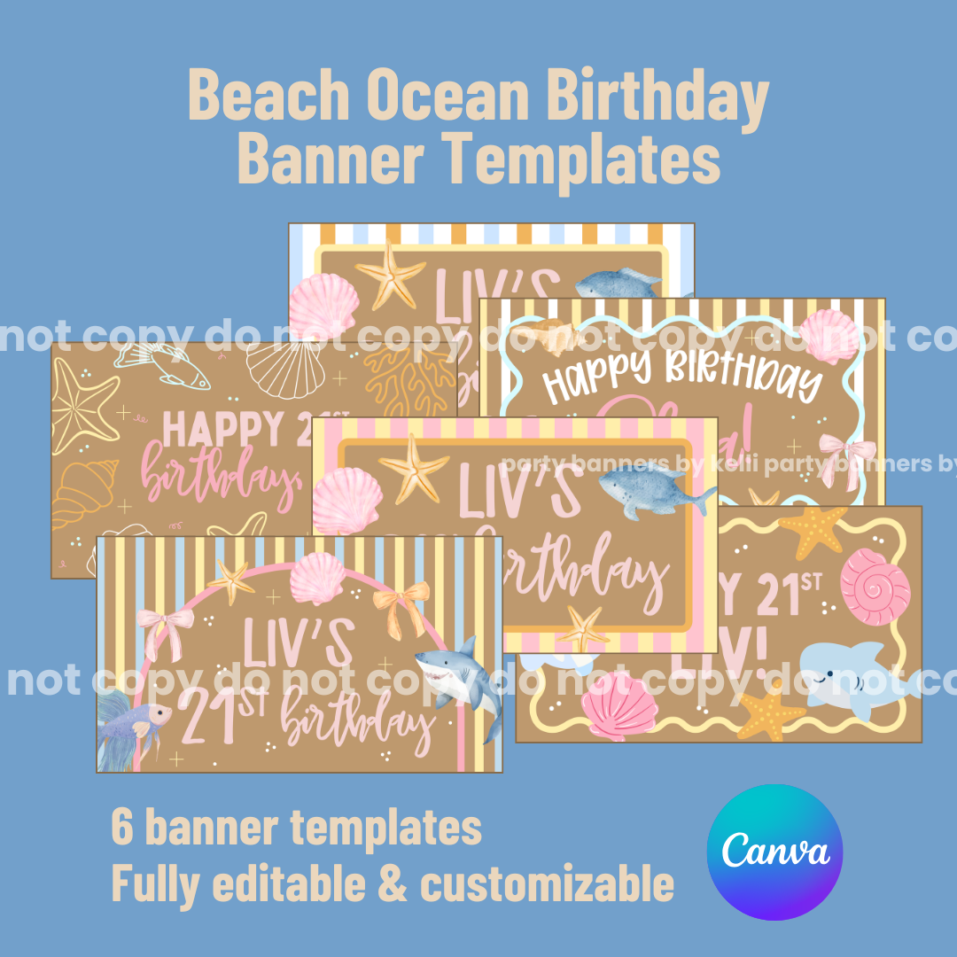 Beach Ocean Birthday Banner Templates