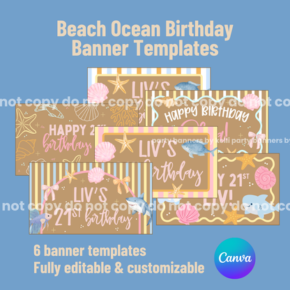 Beach Ocean Birthday Banner Templates
